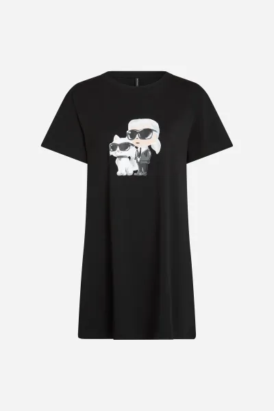 Bavlnená nočná košeľa Karl Lagerfeld IKON čierna farba, bavlnené, A3W45007