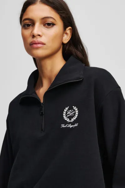 Mikina Karl Lagerfeld Hotel Karl Crest Half Zip Black