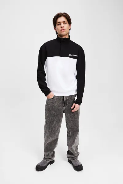 Mikina Karl Lagerfeld Jeans Klj Reg Blocked Half Zip Sweat Black/White