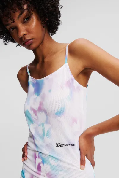 Šaty Karl Lagerfeld Jeans Klj Mesh Aop Slip Dress Floral Aop White