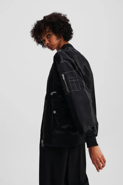 Bunda Karl Lagerfeld Jeans Klj Oversized Satin Bomber Black