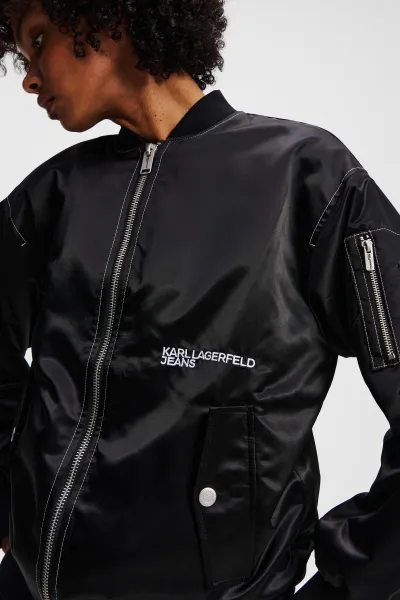 Bunda Karl Lagerfeld Jeans Klj Oversized Satin Bomber Black
