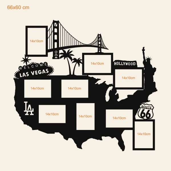 Drevený nástenný fotorámik - Mapa USA