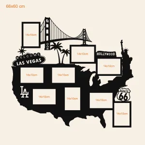 Drevený nástenný fotorámik - Mapa USA