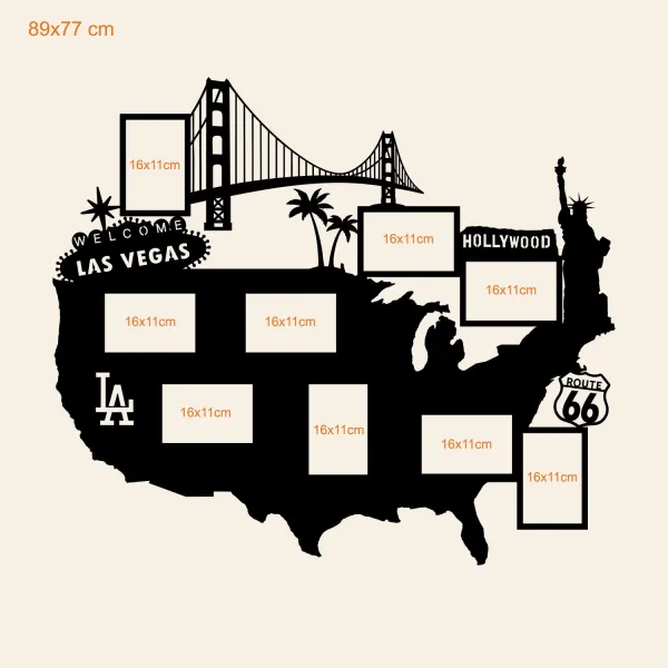 Drevený nástenný fotorámik - Mapa USA