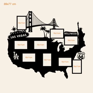 Drevený nástenný fotorámik - Mapa USA