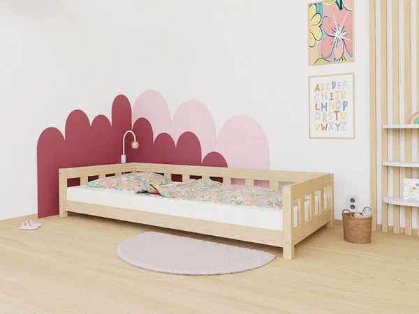 Benlemi Jednolôžková posteľ PLOTTY so zábranou 90x200 cm + matrac WAVE Zvoľte farbu: Nelakovaná, Zvoľte zábranu: S jednou zábranou