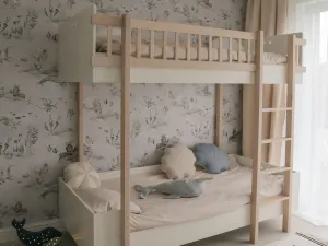 Detská poschodová posteľ s rebríkom vpravo BASIC 90x200 cm Zvoľte farbu: Kašmírová
