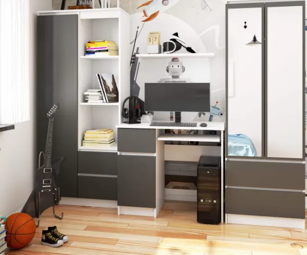 Ak furniture Psací stůl PIKSEL 90 cm bílý/grafitově šedý levý
