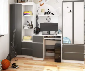 Ak furniture Psací stůl PIKSEL 90 cm bílý/grafitově šedý levý