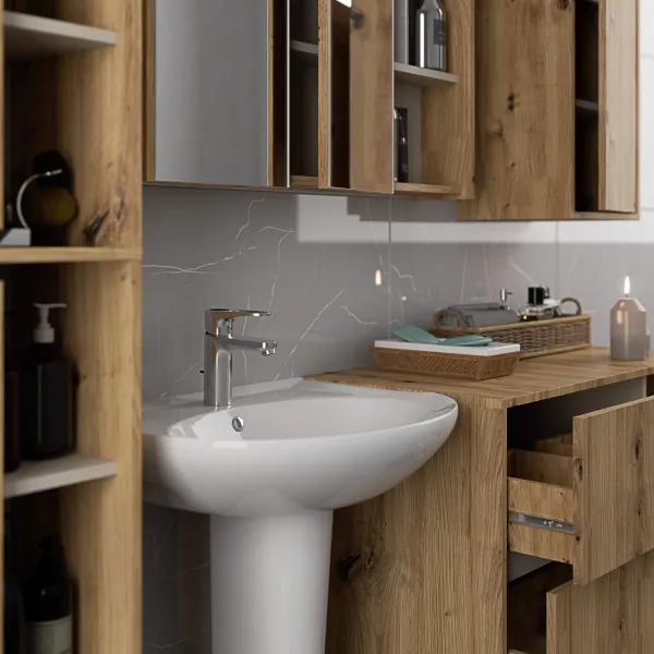 Ak furniture Závěsná koupelnová skříňka VAMI 35 cm dub artisan/kašmírová