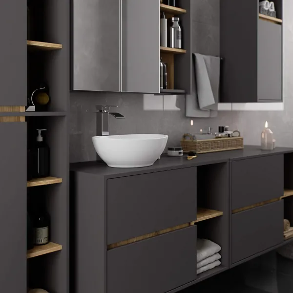 Ak furniture Závěsná koupelnová skříňka VAMI 35 cm šedý grafit/dub artisan
