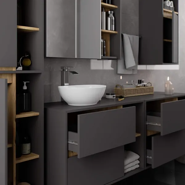 Ak furniture Závěsná koupelnová skříňka VAMI 35 cm šedý grafit/dub artisan