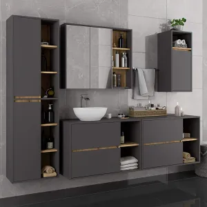 Ak furniture Závěsná koupelnová skříňka VAMI 35 cm šedý grafit/dub artisan