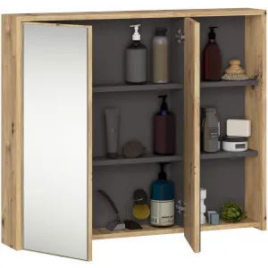 Ak furniture Závěsná koupelnová skříňka se zrcadlem VAMI 90 cm dub artisan/šedý grafit