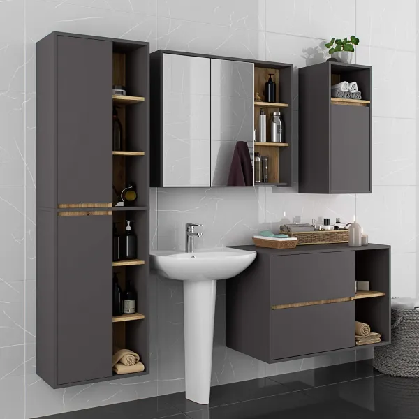 Ak furniture Závěsná koupelnová skříňka VAMI 35 cm šedý grafit/dub artisan