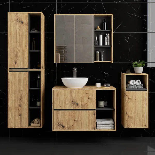 Ak furniture Závěsná koupelnová skříňka VAMI 35 cm dub artisan/šedý grafit