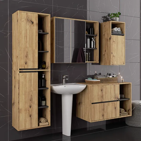 Ak furniture Závěsná koupelnová skříňka VAMI 35 cm dub artisan/šedý grafit