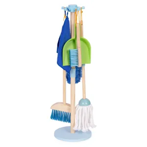 ECOTOYS Dřevěná úklidová sada pro děti CLEAN modrá