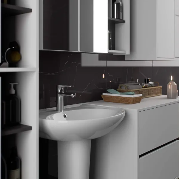 Ak furniture Závěsná koupelnová skříňka VAMI 35 cm bílá/šedý grafit