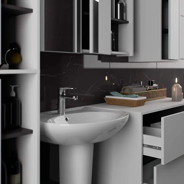 Ak furniture Závěsná koupelnová skříňka VAMI 35 cm bílá/šedý grafit