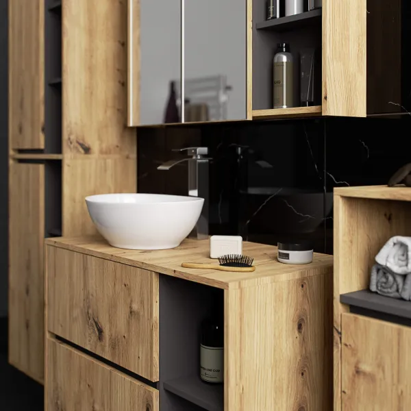 Ak furniture Závěsná koupelnová skříňka VAMI 35 cm dub artisan/šedý grafit