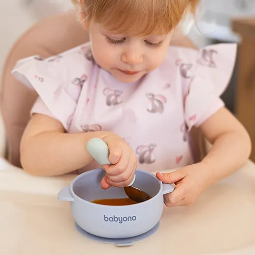 BABYONO Miska silikónová s prísavkou a viečkom modrá 6m+