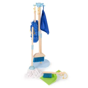 ECOTOYS Dřevěná úklidová sada pro děti CLEAN modrá