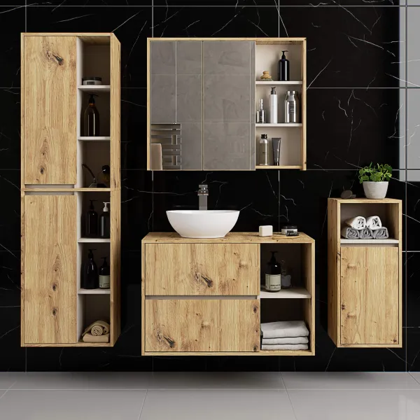 Ak furniture Závěsná koupelnová skříňka VAMI 35 cm dub artisan/kašmírová