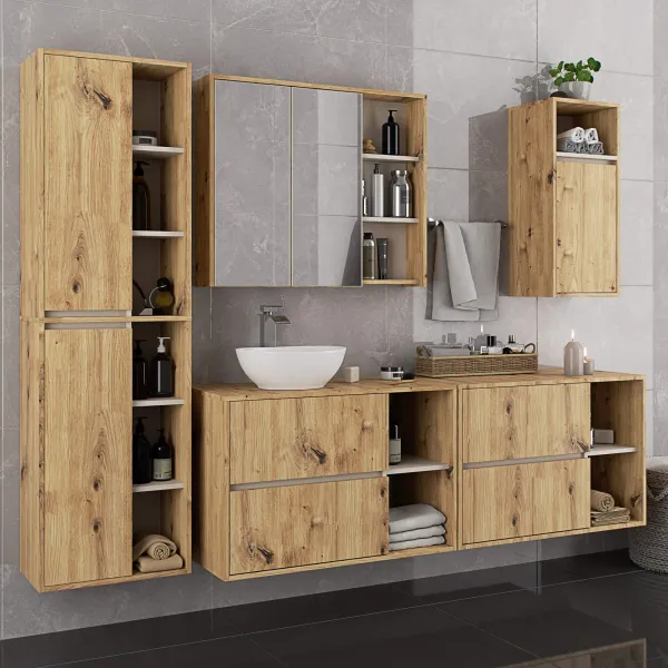Ak furniture Závěsná koupelnová skříňka VAMI 35 cm dub artisan/kašmírová