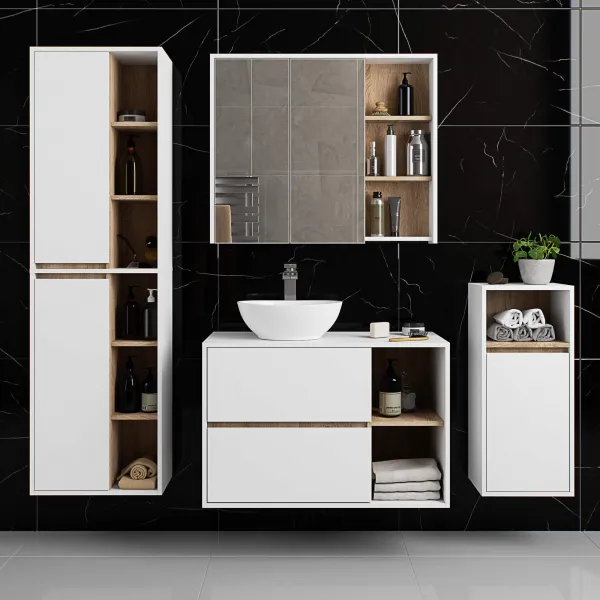 Ak furniture Závěsná koupelnová skříňka VAMI 35 cm bílá/dub sonoma