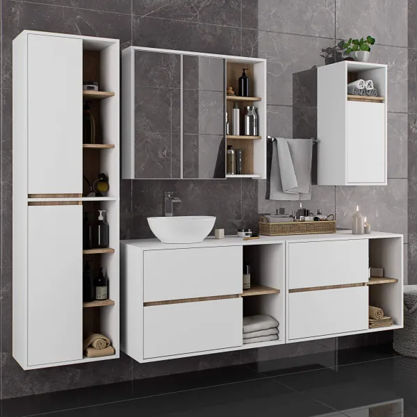 Ak furniture Závěsná koupelnová skříňka VAMI 35 cm bílá/dub sonoma