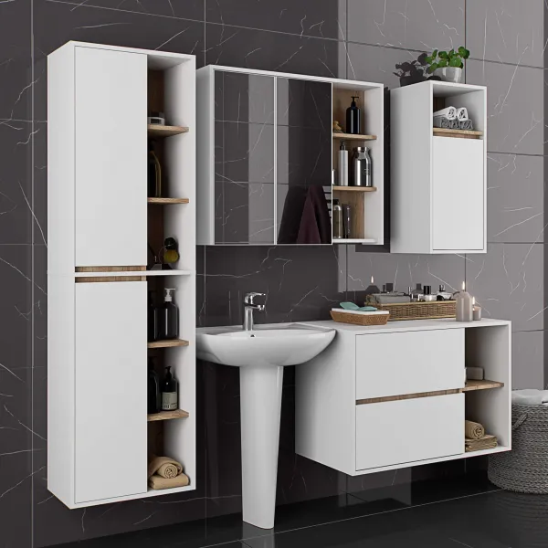 Ak furniture Závěsná koupelnová skříňka VAMI 35 cm bílá/dub sonoma
