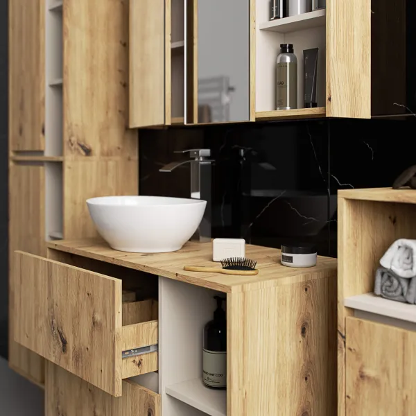 Ak furniture Závěsná koupelnová skříňka VAMI 35 cm dub artisan/kašmírová