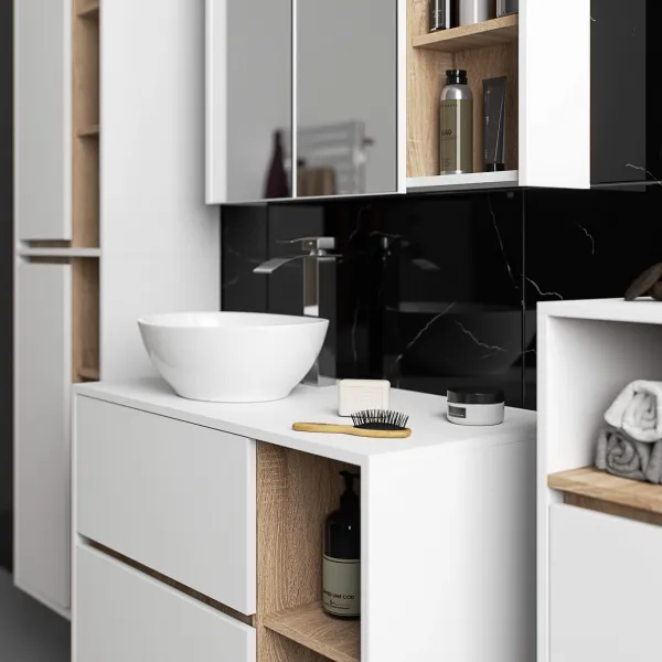 Ak furniture Závěsná koupelnová skříňka VAMI 35 cm bílá/dub sonoma