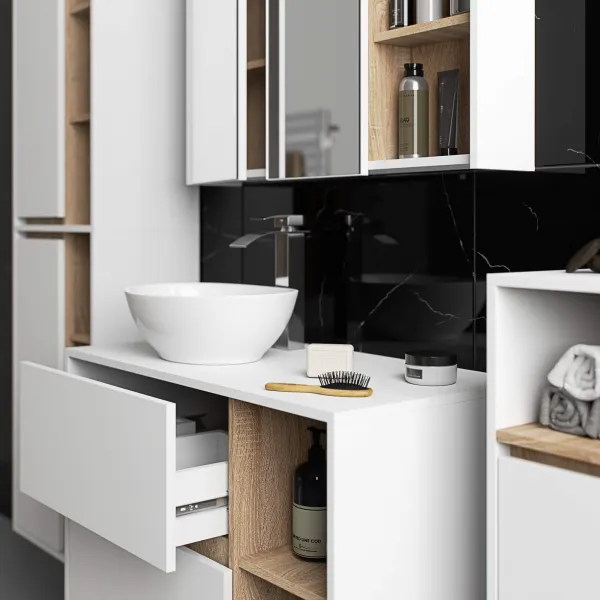 Ak furniture Závěsná koupelnová skříňka VAMI 35 cm bílá/dub sonoma