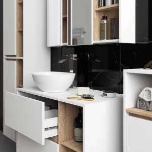 Ak furniture Závěsná koupelnová skříňka VAMI 35 cm bílá/dub sonoma