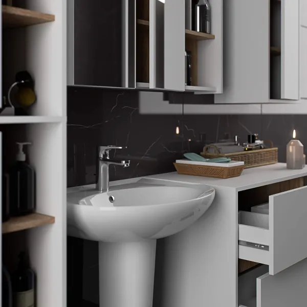 Ak furniture Závěsná koupelnová skříňka VAMI 35 cm bílá/dub sonoma
