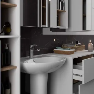 Ak furniture Závěsná koupelnová skříňka VAMI 35 cm bílá/dub sonoma
