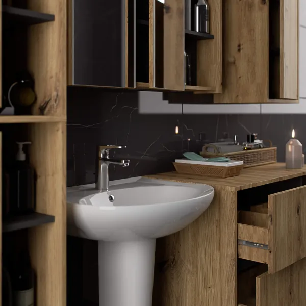 Ak furniture Závěsná koupelnová skříňka VAMI 35 cm dub artisan/šedý grafit