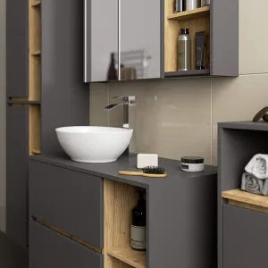 Ak furniture Závěsná koupelnová skříňka VAMI 35 cm šedý grafit/dub artisan