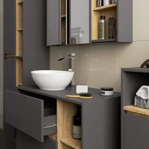 Ak furniture Závěsná koupelnová skříňka VAMI 35 cm šedý grafit/dub artisan