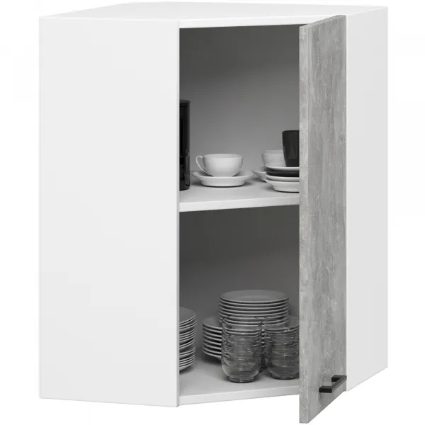 Ak furniture Rohová závěsná kuchyňská skříňka Olivie 60X72 cm bílá/beton