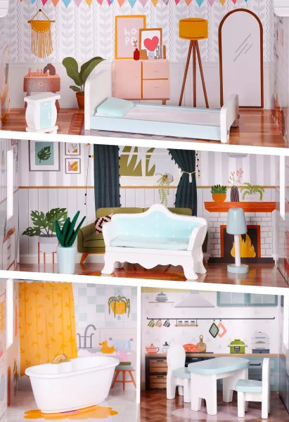ECOTOYS Domeček pro panenky s nábytkem ALICE bílý