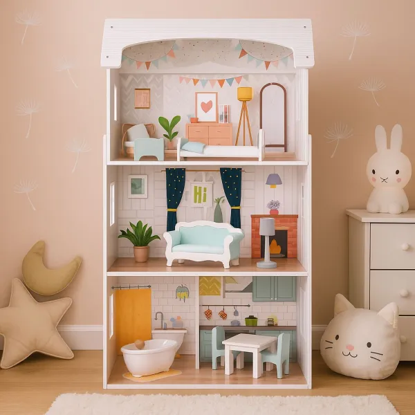 ECOTOYS Domeček pro panenky s nábytkem ALICE bílý