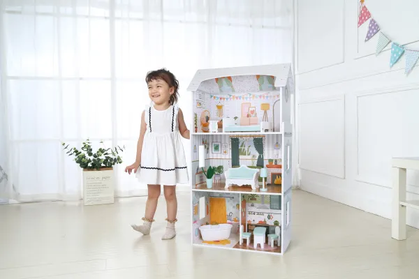 ECOTOYS Domeček pro panenky s nábytkem ALICE bílý