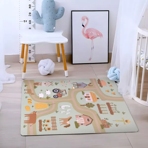 ECOTOYS Dětská podložka FARM 90,5x90,5 cm béžová