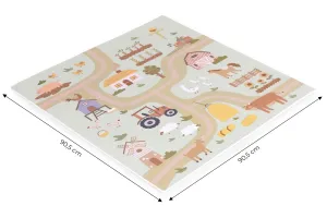 ECOTOYS Dětská podložka FARM 90,5x90,5 cm béžová