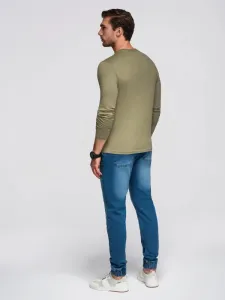 Tričko s nápisom a dlhým rukávom pánske olivové