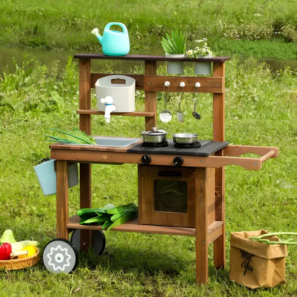 ECOTOYS Dřevěná kuchyňka pro děti MASTER II hnědá